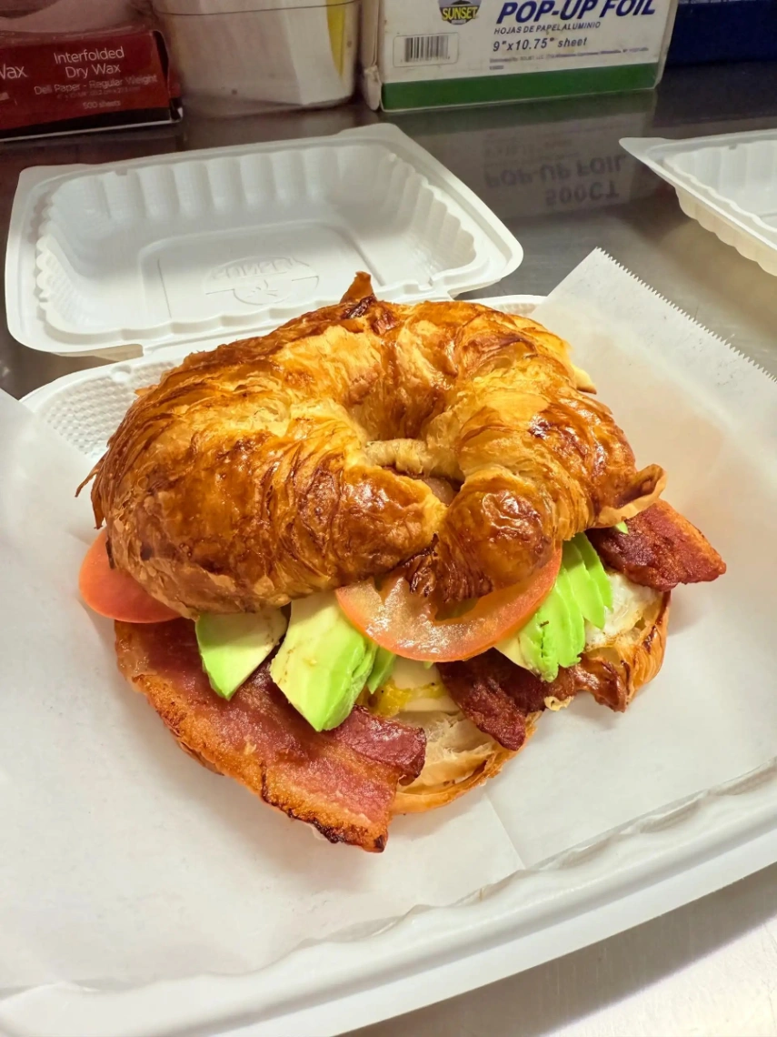 Croissants Egg Bacon Swiss Cheese Avocado Tomato Mayo