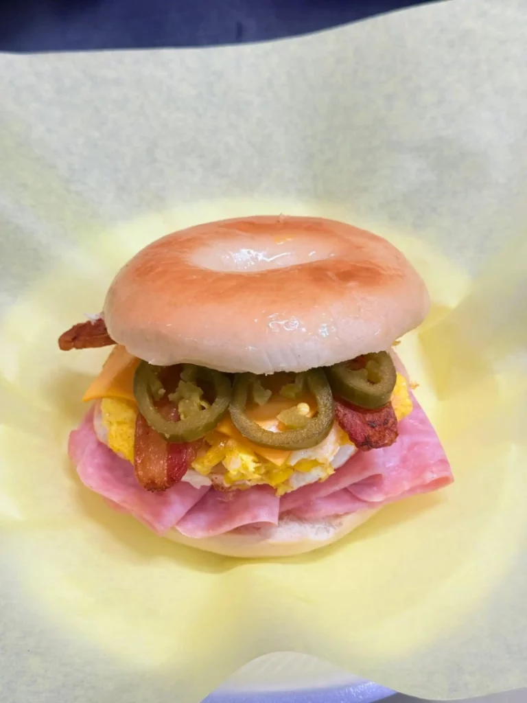 Ham American Cheese Scramble Egg Bacon Jalapenos Bagel